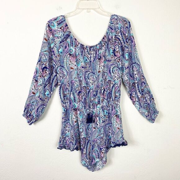 Victoria’s Secret Paisley Long Sleeve Off the Shoulder Playsuit Romper Size S - Picture 2 of 7